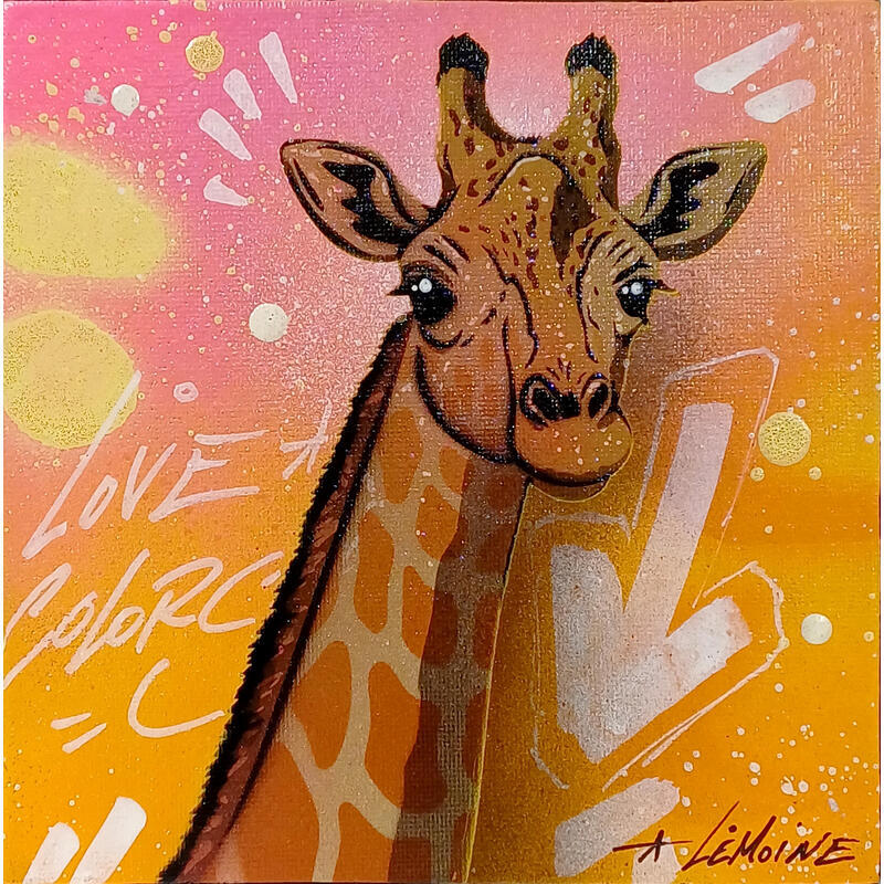 Peinture Girafe par Lemoine Mael | Tableau Pop-art Icones Pop Graffiti Acrylique