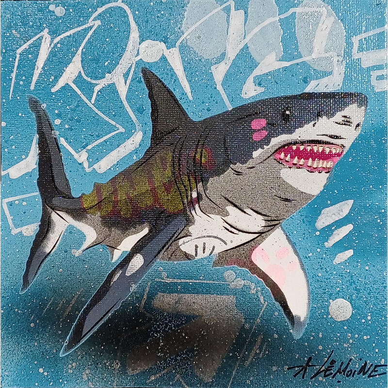 Painting Shark by Lemoine Mael | Painting Pop-art Pop icons Graffiti Acrylic