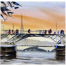 Painting Vol au-dessus d’un pont parisien by Bailly Kévin  | Painting