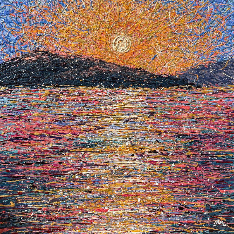 Painting Ember Kiss on the Waves by Antoniuk Nadiia | Painting Impressionism Landscapes Marine Acrylic