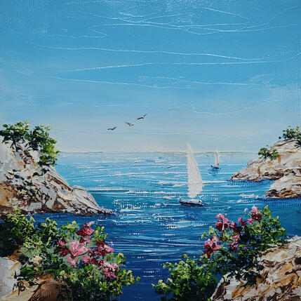 Painting L'Azur et la roche by Blandin Magali | Painting Figurative Oil Landscapes, Pop icons