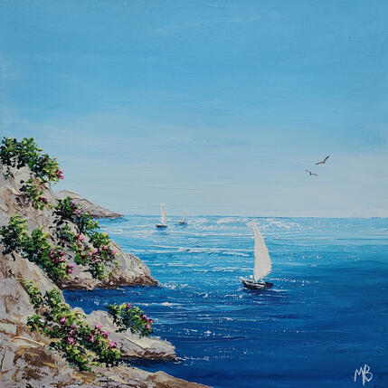 Painting Le murmure des vagues et des pétales by Blandin Magali | Painting Figurative Oil Landscapes