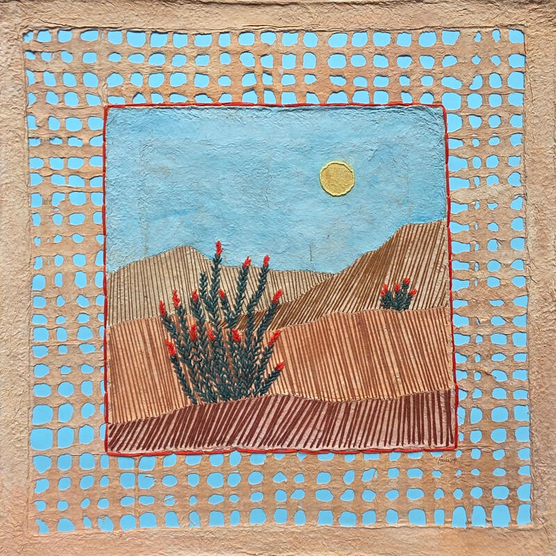 Painting Rooted In Time by Vazquez Laila | Painting Figurative Landscapes Watercolor Textile