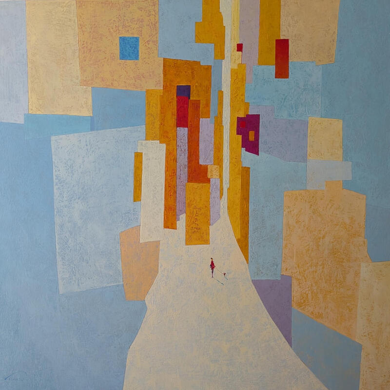 Peinture Allez-y doucement par Tomàs | Tableau Abstrait Urbain Scènes de vie Huile
