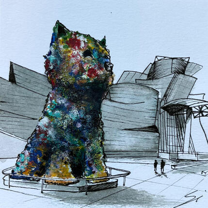 Painting LITTLE PUPPY by Mestres Sergi | Painting Figurative Acrylic Architecture, Pop icons