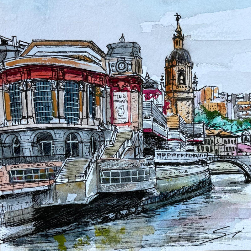 Gemälde MERCADO von Mestres Sergi | Gemälde Figurativ Architektur Acryl