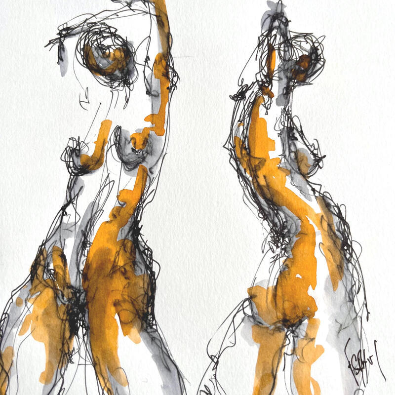 Gemälde Clémence von Sahuc François | Gemälde Figurativ Akt Minimalistisch Acryl Tinte