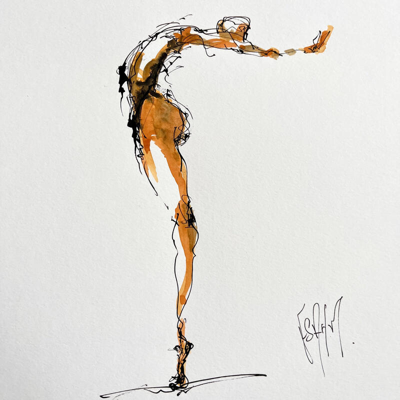 Gemälde Léa J von Sahuc François | Gemälde Figurativ Akt Minimalistisch Acryl Tinte