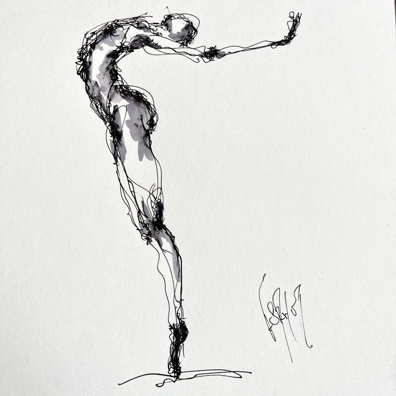Gemälde Léa NB von Sahuc François | Gemälde Figurativ Akt Minimalistisch Acryl Tinte