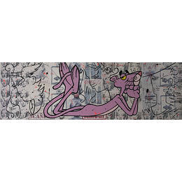 Gemälde 120x40  La panthère et COCTEAU von Marie G.  | Gemälde Pop-Art Acryl, Collage Pop-Ikonen