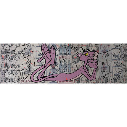 Gemälde 120x40  La panthère et COCTEAU von Marie G.  | Gemälde Pop-Art Acryl, Collage Pop-Ikonen