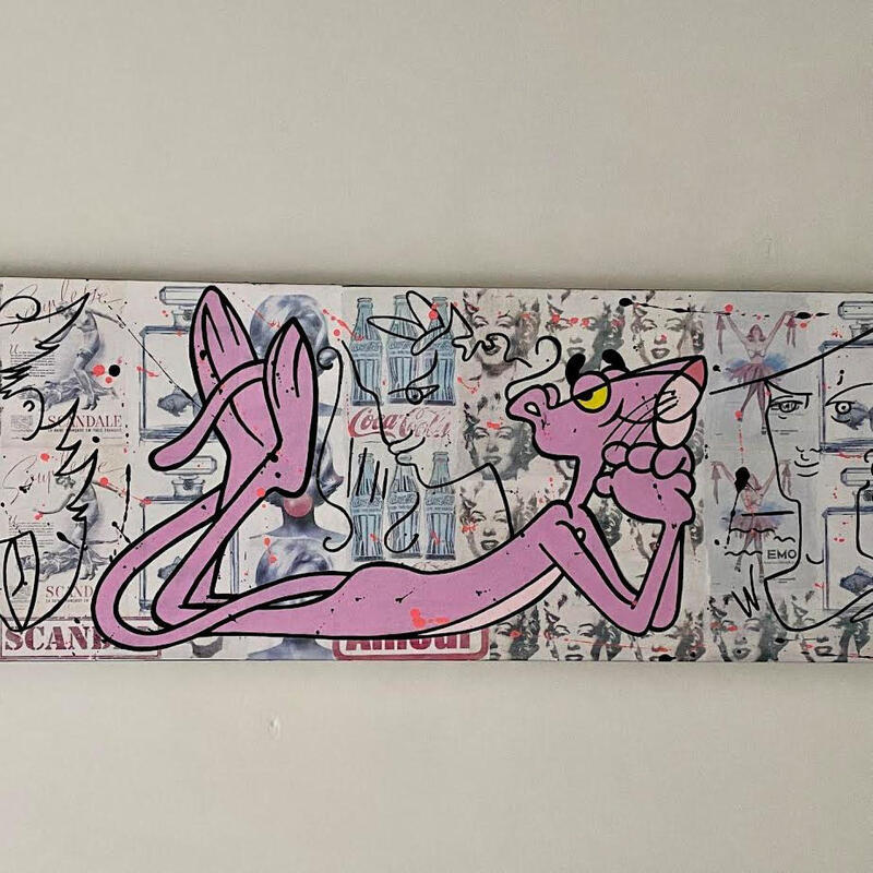 Painting 120x40 La panthère et COCTEAU by Marie G. | Painting Pop-art Pop icons Acrylic Gluing