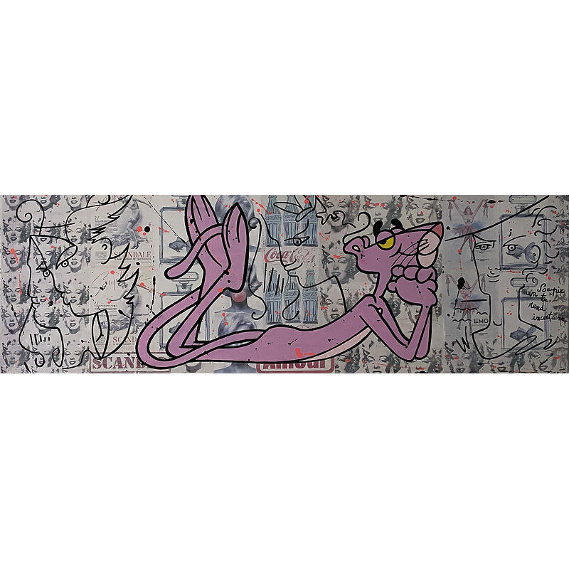 Painting 120x40 La panthère et COCTEAU by Marie G. | Painting Pop-art Pop icons Acrylic Gluing