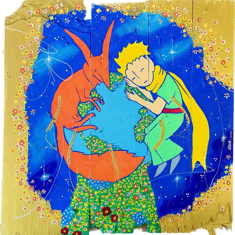 Gemälde Nos âmes en fleurs  von Revel | Gemälde Pop-Art Pop-Ikonen Acryl Upcycling
