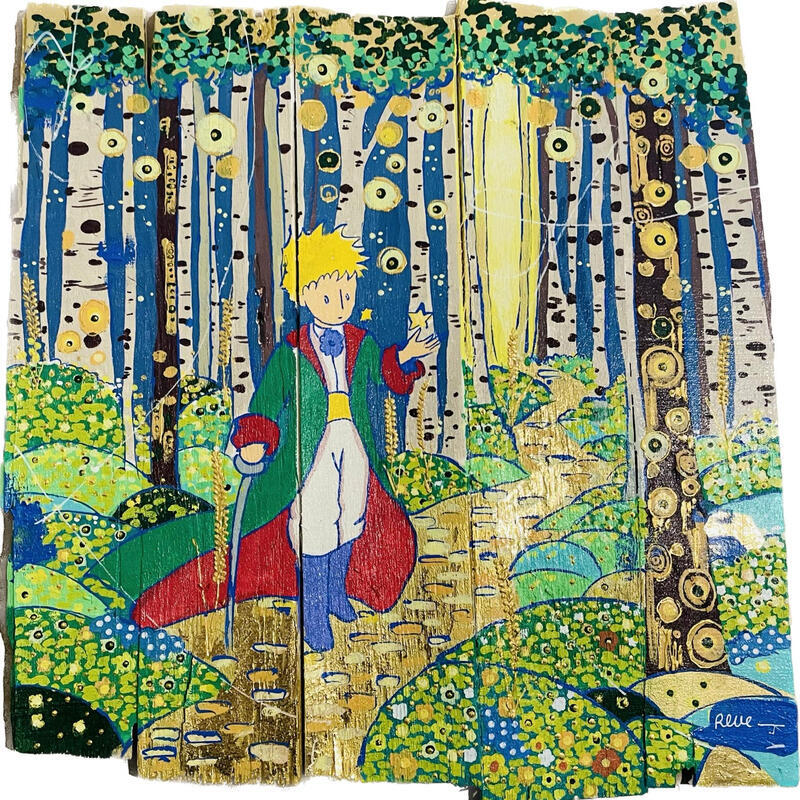 Gemälde Le bonheur au bout du chemin  von Revel | Gemälde Pop-Art Pop-Ikonen Acryl Upcycling