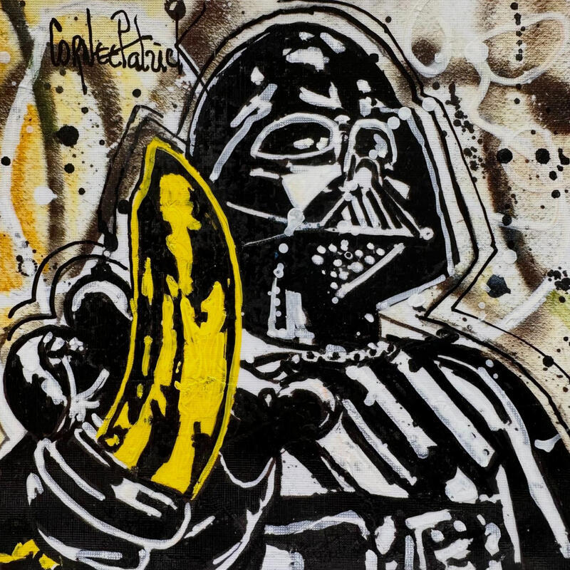 Peinture Dark Vador Banana par Cornée Patrick | Tableau Pop-art Cinéma Icones Pop Enfant Graffiti Huile