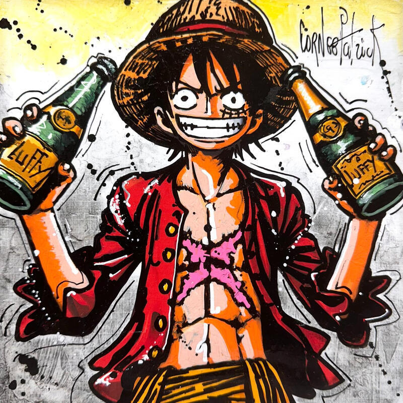 Gemälde Luffy aime le champagne von Cornée Patrick | Gemälde Pop-Art Kino Pop-Ikonen Kinder Graffiti Öl