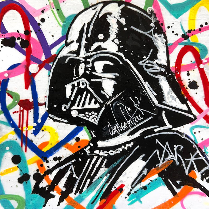 Gemälde I loves Dark Vador von Cornée Patrick | Gemälde Pop-Art Kino Pop-Ikonen Kinder Graffiti Öl