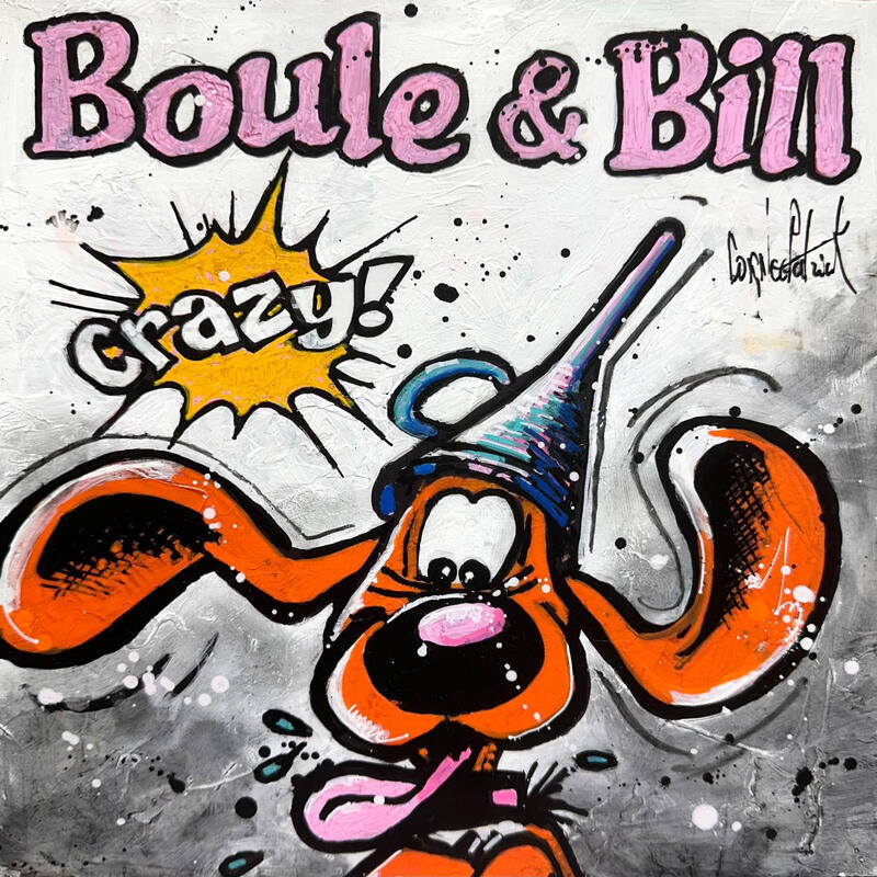 Peinture Boule et Bill, crazy par Cornée Patrick | Tableau Pop-art Cinéma Icones Pop Enfant Graffiti Huile