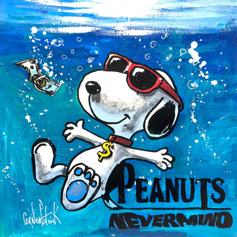 Gemälde Snoopy, nevermind von Cornée Patrick | Gemälde Pop-Art Musik Kino Pop-Ikonen Graffiti Öl