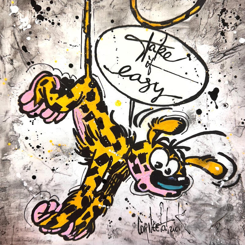 Gemälde Musapilami, take it easy von Cornée Patrick | Gemälde Pop-Art Kino Pop-Ikonen Kinder Graffiti Öl
