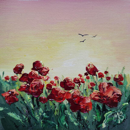 Painting Coquelicots en soirée by Blandin Magali | Painting Figurative Oil Landscapes