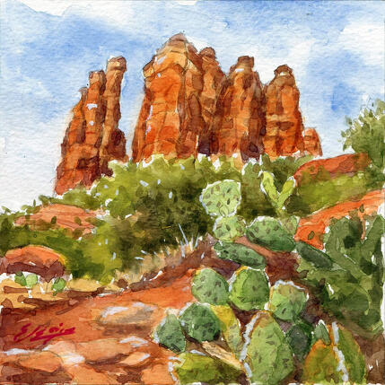Peinture Sedona cactus par Elisabeth Bazin | Tableau