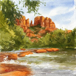 Painting Cathedral Rock et la rivière by Elisabeth Bazin | Painting