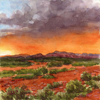 Peinture Coucher de soleil par Elisabeth Bazin | Tableau