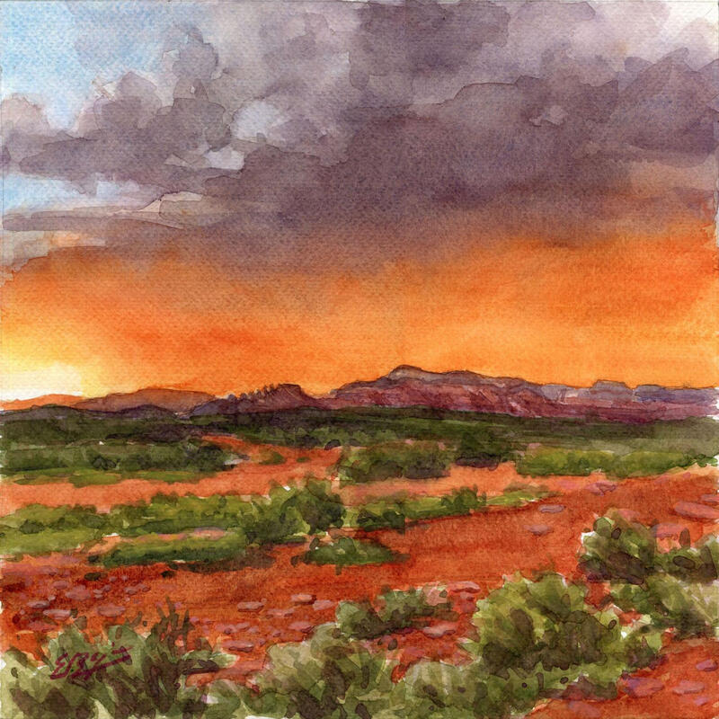 Peinture Coucher de soleil par Elisabeth Bazin | Tableau