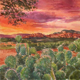 Painting Soleil couchant sur la vallée by Elisabeth Bazin | Painting