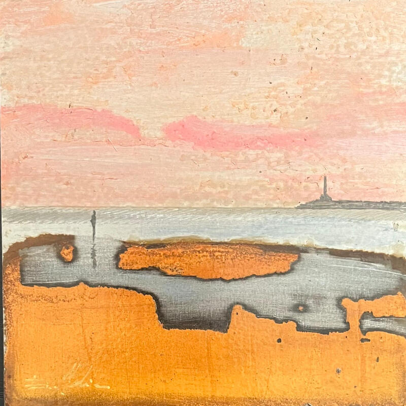 Painting La jetée  by Mahieu Bertrand | Painting Figurative Landscapes Metal