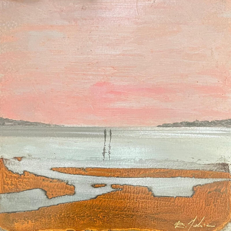 Painting Crique un soir by Mahieu Bertrand | Painting Figurative Landscapes Metal