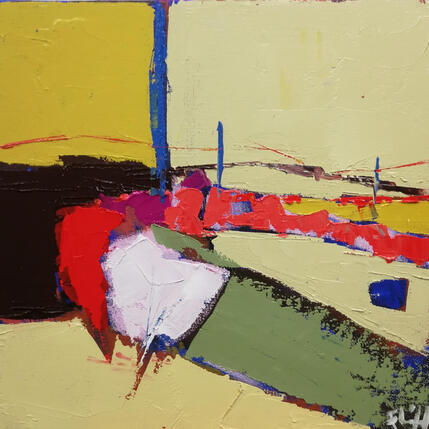 Painting allongé dans l'herbe by L'huillier Françis | Painting Abstract Oil Landscapes