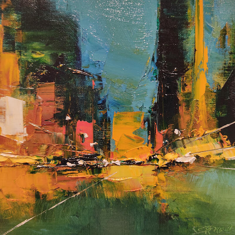 Painting Time square perspective by Castan Daniel | Painting Figurative Oil