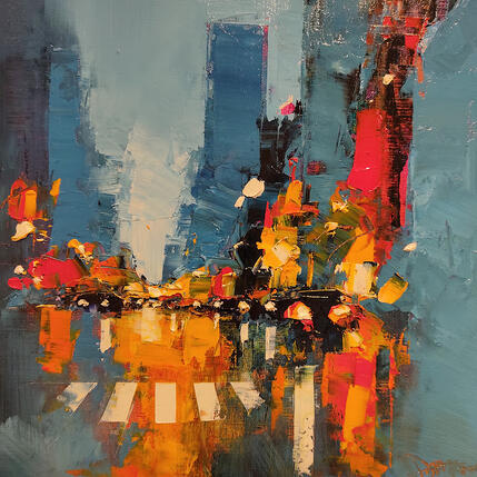Painting Crossing Road by Castan Daniel | Painting Figurative Oil