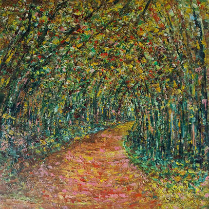 Peinture Chemin d'automne par Levesque Emmanuelle | Tableau Huile