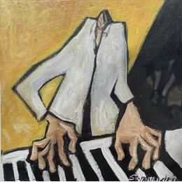 Gemälde Piano bar  von Signamarcheix Bernard | Gemälde Naive Kunst Acryl, Pastell, Tinte Pop-Ikonen