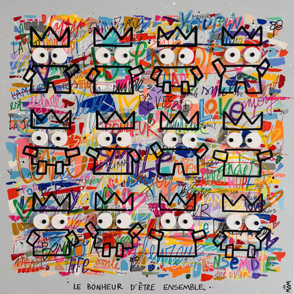 Painting JOYEUSE TRIBU by Mam | Painting Pop-art Acrylic, Gluing Life style, Pop icons, Society