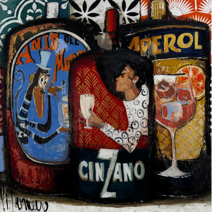 Peinture 50x50 aperitivo par Villanueva Puigdelliura Natalia | Tableau Figuratif