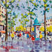 Peinture CHAMPS ELYSEES SOUS LA PLUIE par Euger | Tableau Figuratif Urbain Scènes de vie Architecture Huile Acrylique