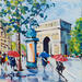 Peinture PLUIE PRES DE L'ARC DE TRIOMPHE par Euger | Tableau Figuratif Urbain Scènes de vie Architecture Huile Acrylique