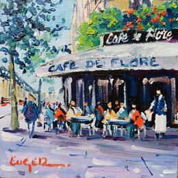 Peinture DEJEUNER BOULEVARD SAINT GERMAIN par Euger | Tableau Figuratif Carton, Huile Scènes de vie, Société, Urbain