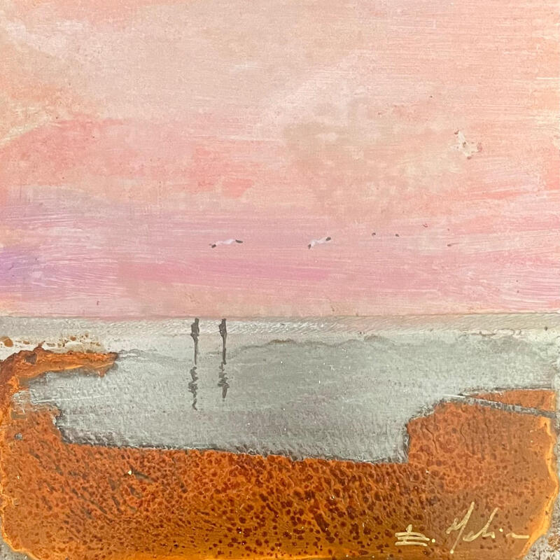 Painting Soir à la plage  by Mahieu Bertrand | Painting Figurative Landscapes Metal
