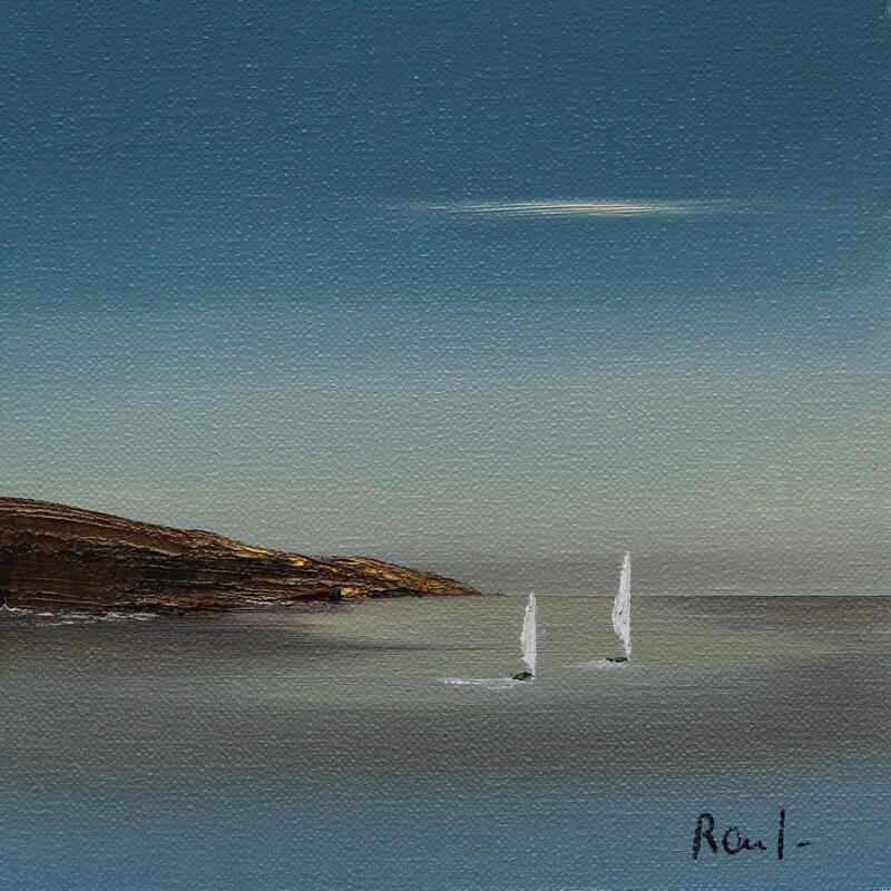 Painting Echappée sereine 102 by Roussel Marie-Ange et Fanny | Painting Figurative Marine Minimalist Oil