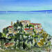 Gemälde Èze village perché et grande bleue von Hoffmann Elisabeth | Gemälde Figurativ Urban Aquarell