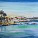 Painting Antibes palmiers, azur et remparts by Hoffmann Elisabeth | Painting Figurative Urban Marine Watercolor