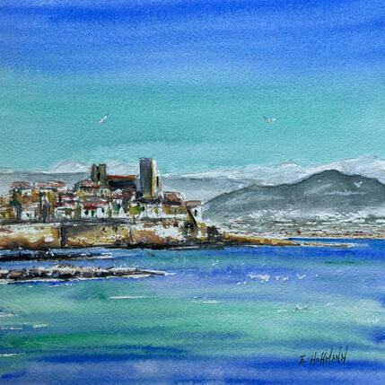 Painting Antibes la mer au pied des remparts by Hoffmann Elisabeth | Painting