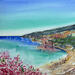Painting Villefranche-sur-Mer bougainvilliers et reflet do port by Hoffmann Elisabeth | Painting Figurative Urban Marine Watercolor
