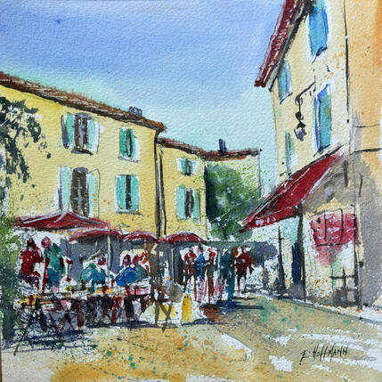 Painting Nice terrasse ensoleillée by Hoffmann Elisabeth | Painting Figurative Watercolor Pop icons, Urban